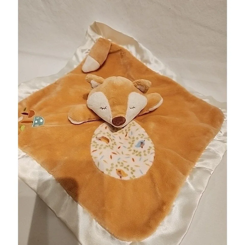 Douglas Baby Cuddle‎ Fox Lovey with Tail  Woodland Mushrooms Satin Edge Blanket
